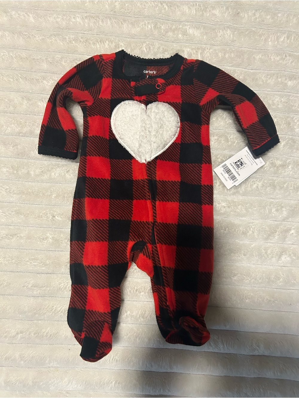 Carter's Red and Black Buffalo Plaid Heart Footed One-Piece Sleeper